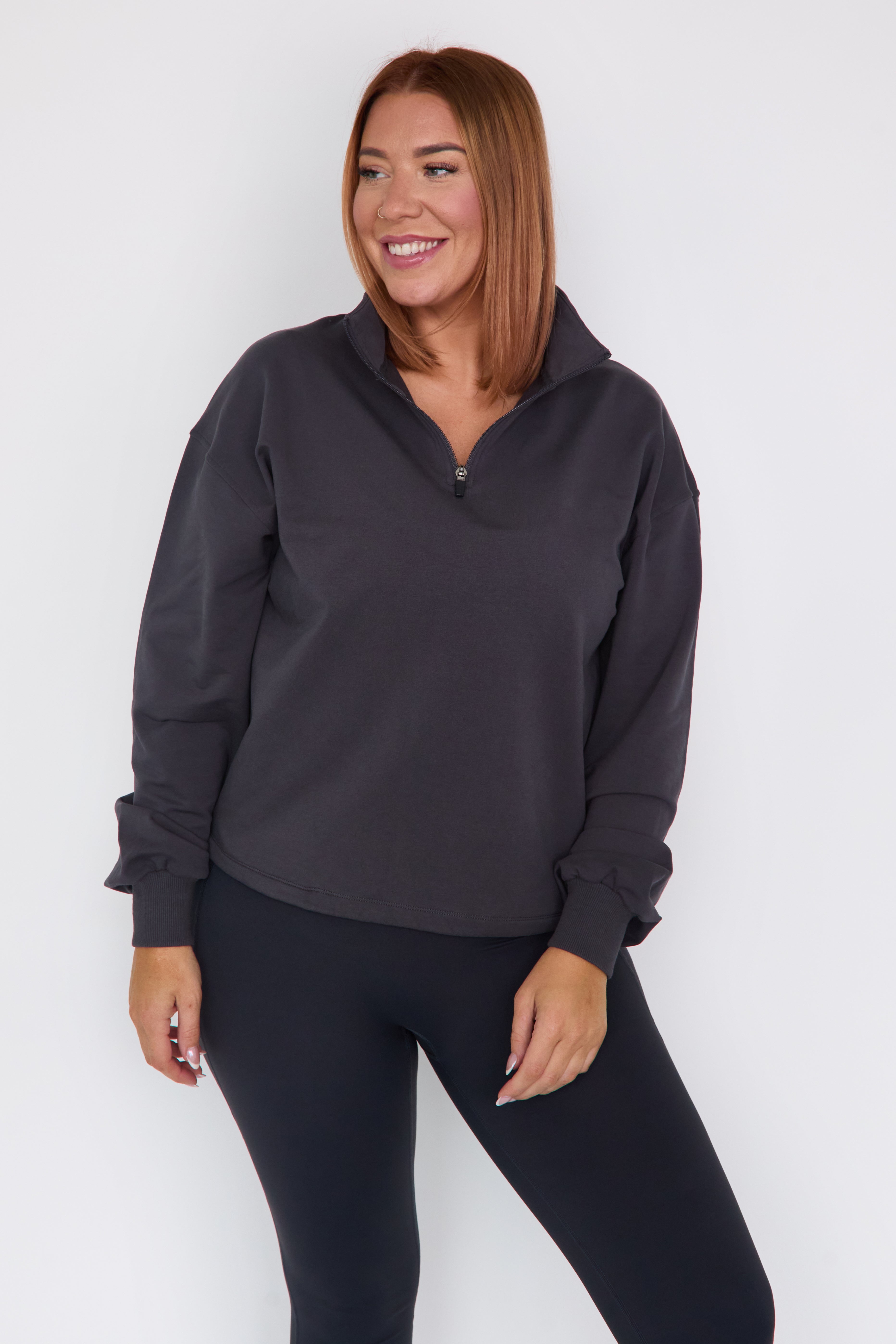 Ultra Soft Quarter Zip Charcoal Sweatshirt