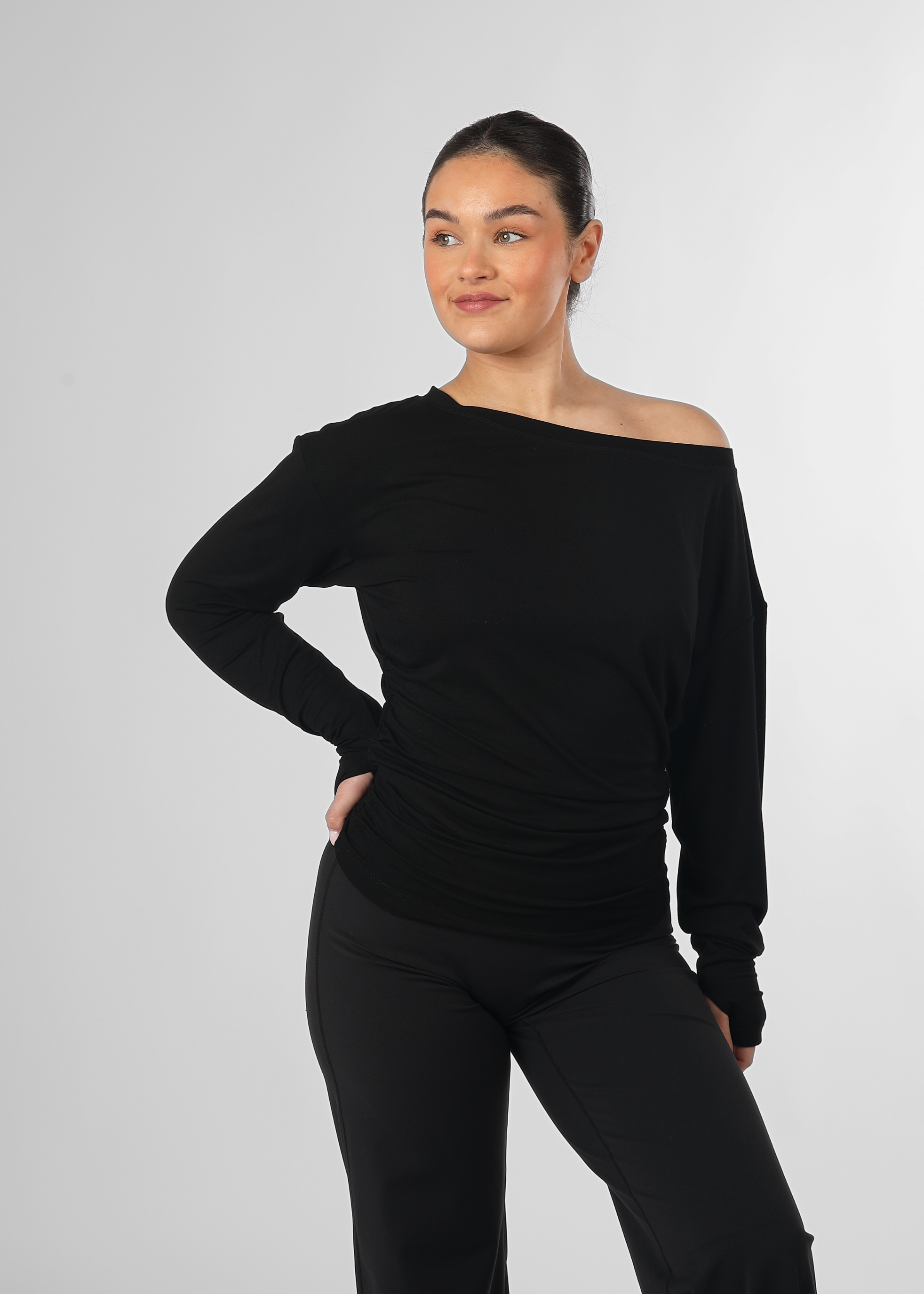 Ultra Soft Black Off Shoulder Contour Top