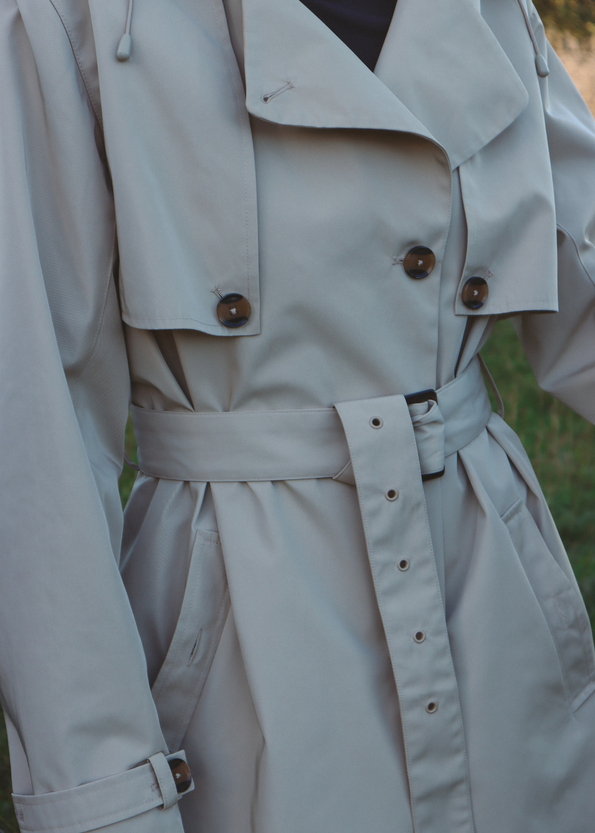 Signature Water-Resistant Hooded Stone Trench Coat