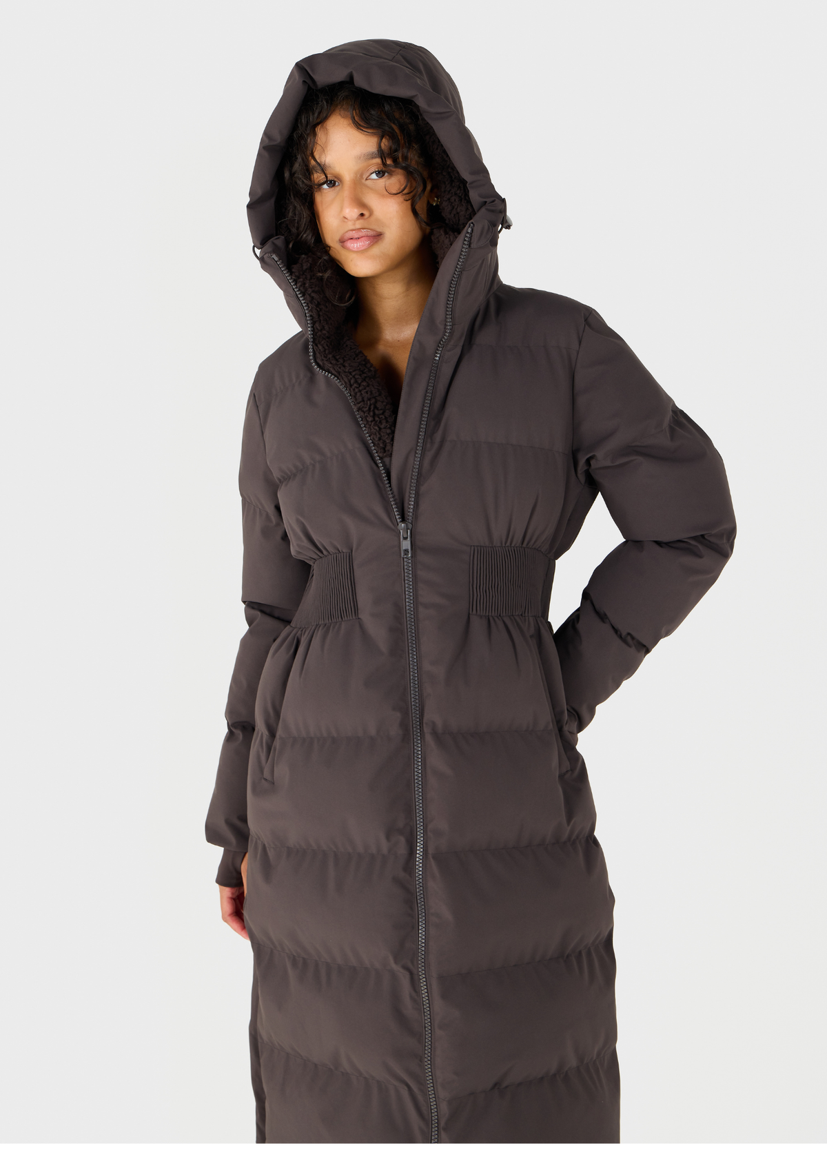Contour Longline Coffee Puffer Coat