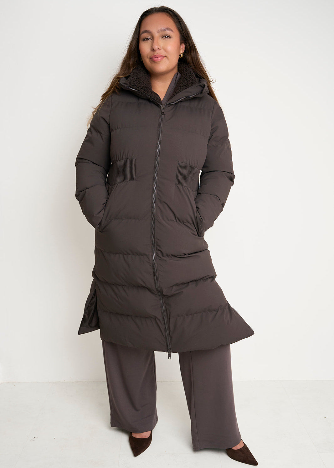 Contour Longline Coffee Puffer Coat
