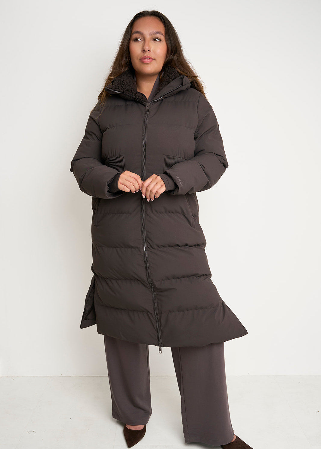 Contour Longline Coffee Puffer Coat