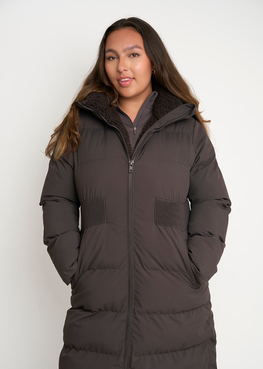 Contour Longline Coffee Puffer Coat