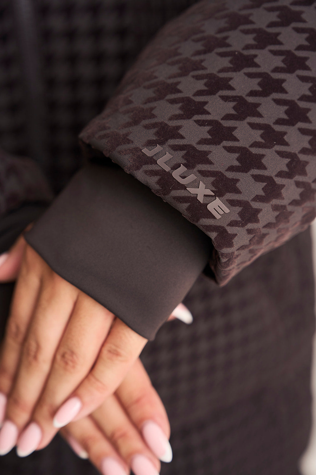 Contour Longline Coffee Houndstooth Puffer Coat