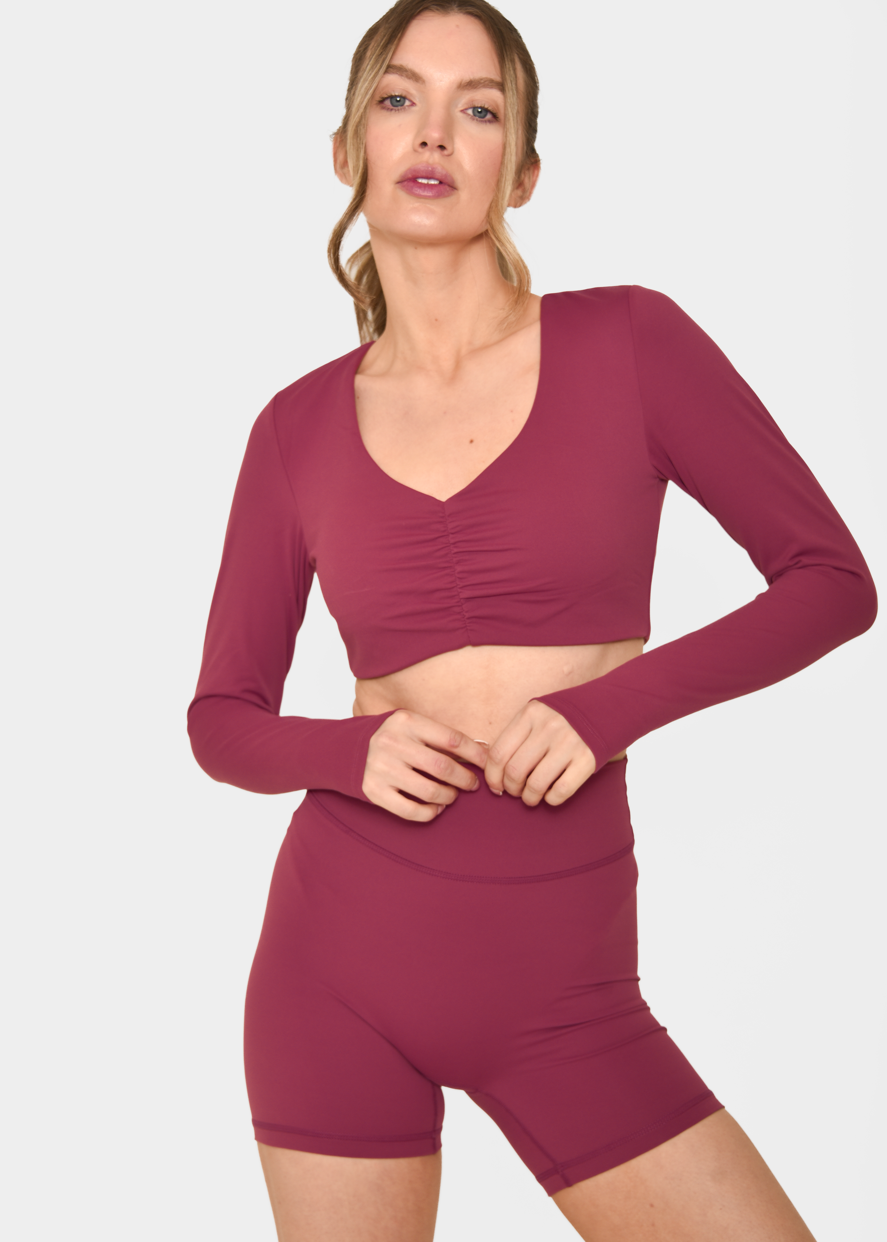 Cloud Sculpt Long Sleeve Velvet Rose Crop Bra