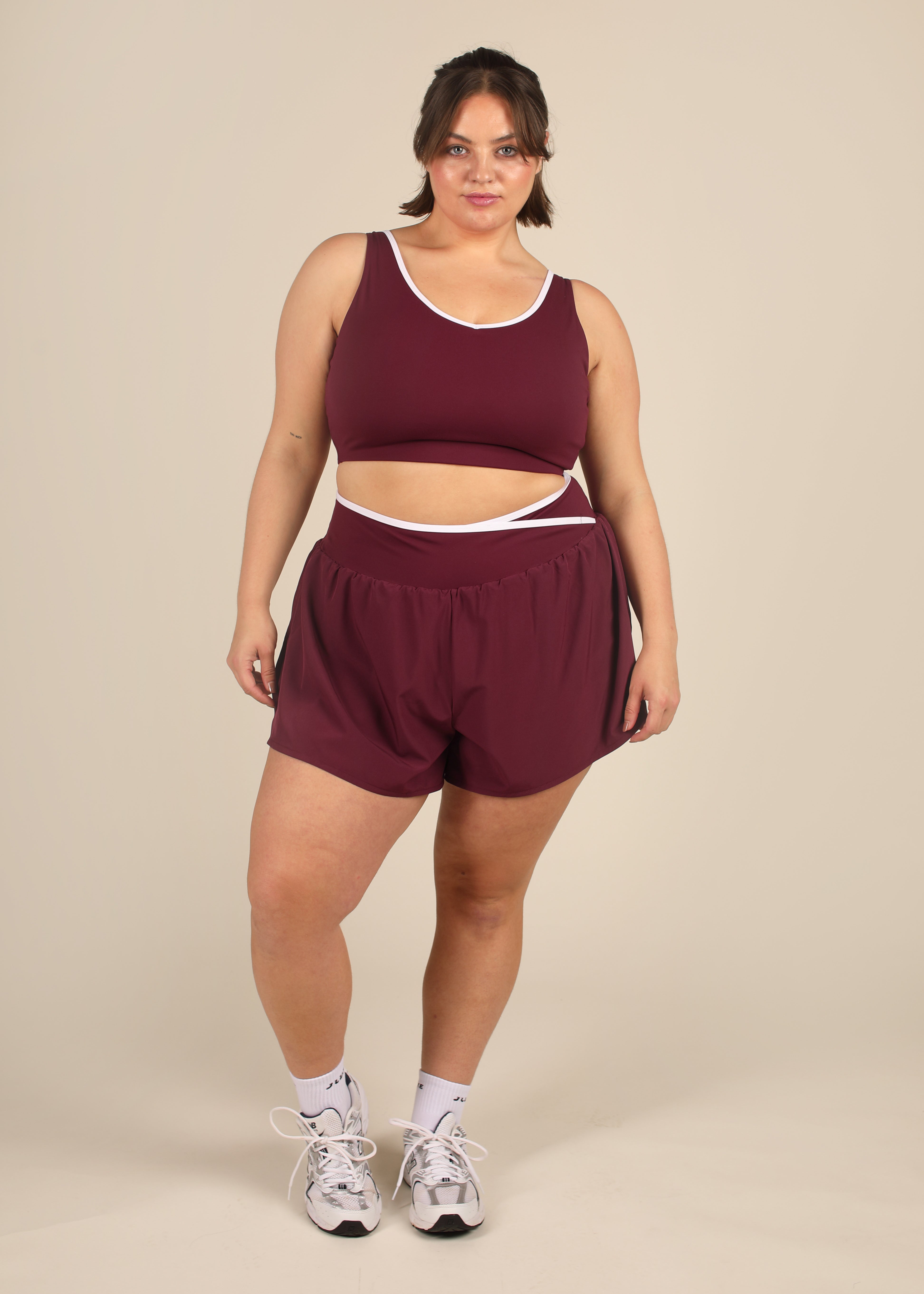 Cloud Luxe Plum Wrap Dual-Layer Shorts