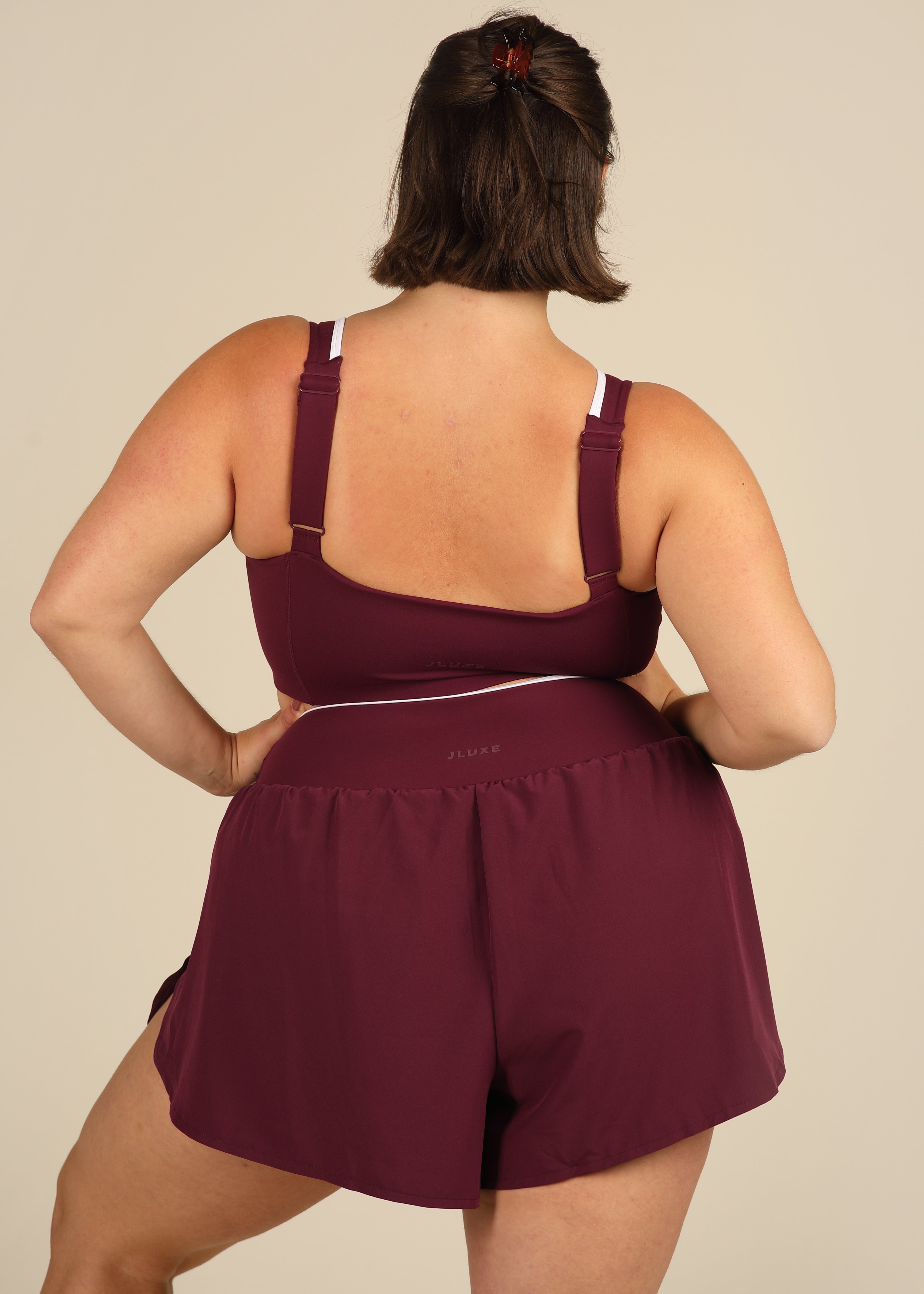 Cloud Luxe Plum Wrap Dual-Layer Shorts