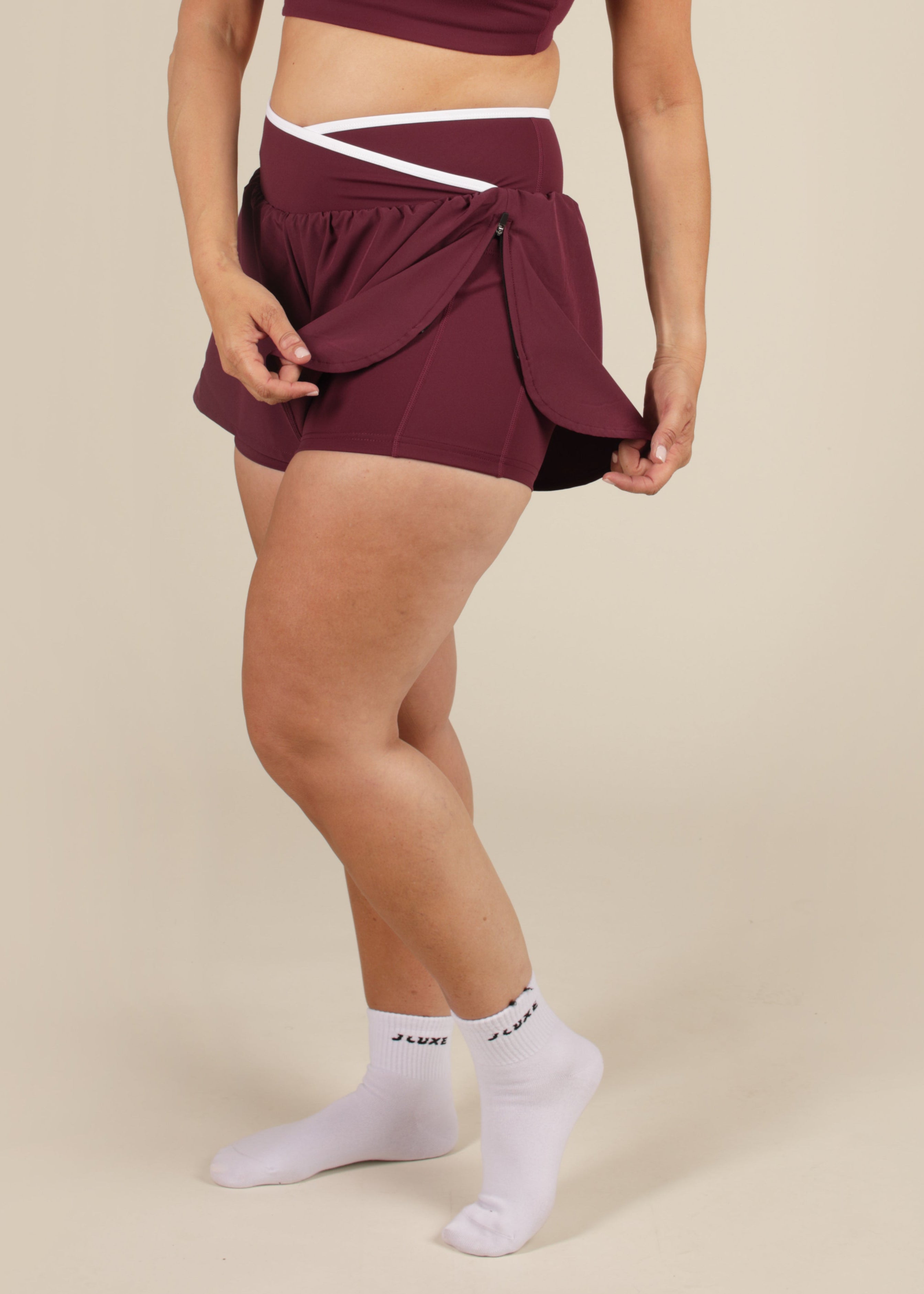 Cloud Luxe Plum Wrap Dual-Layer Shorts
