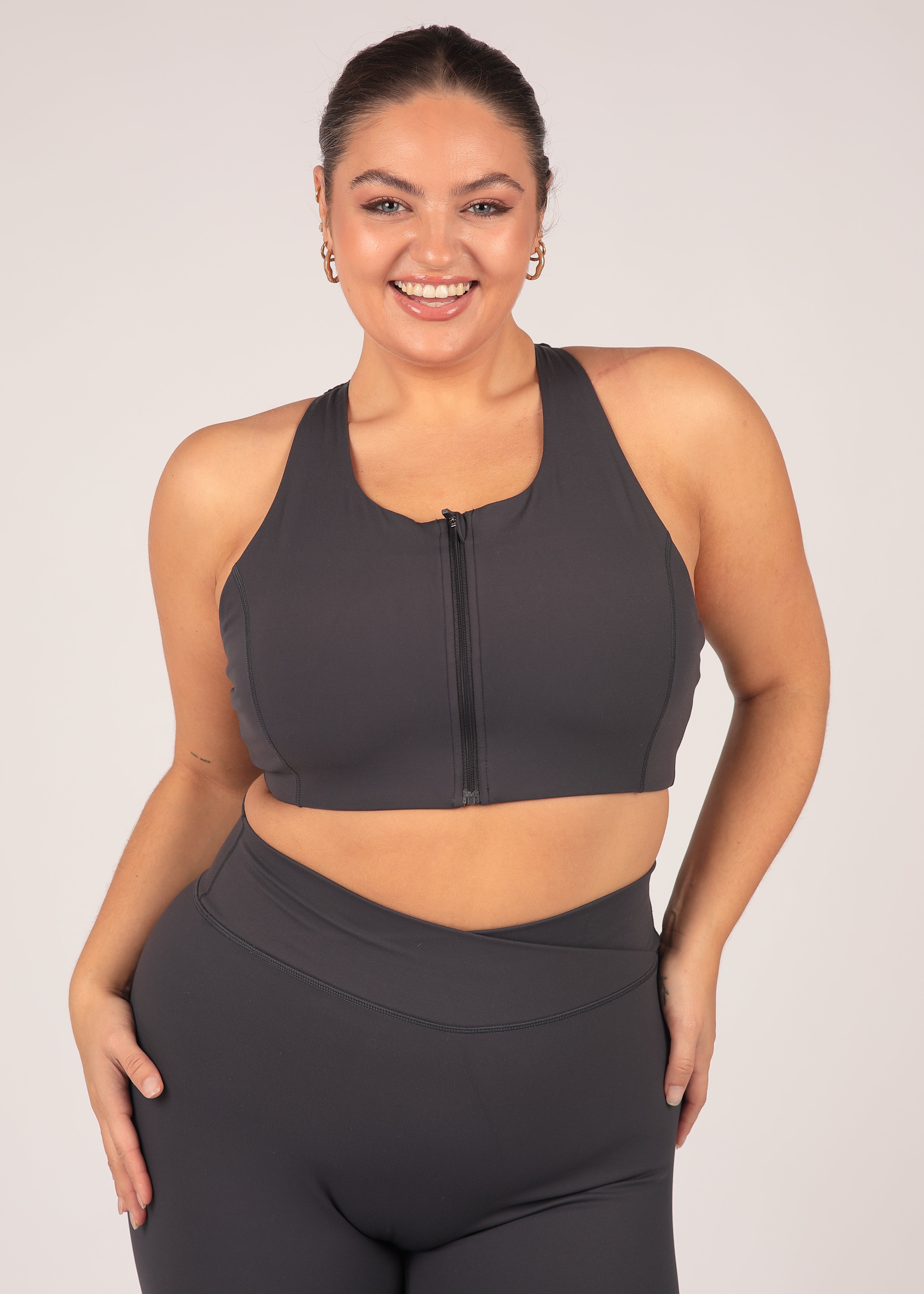 CloudLuxe Core Charcoal Zip Bra