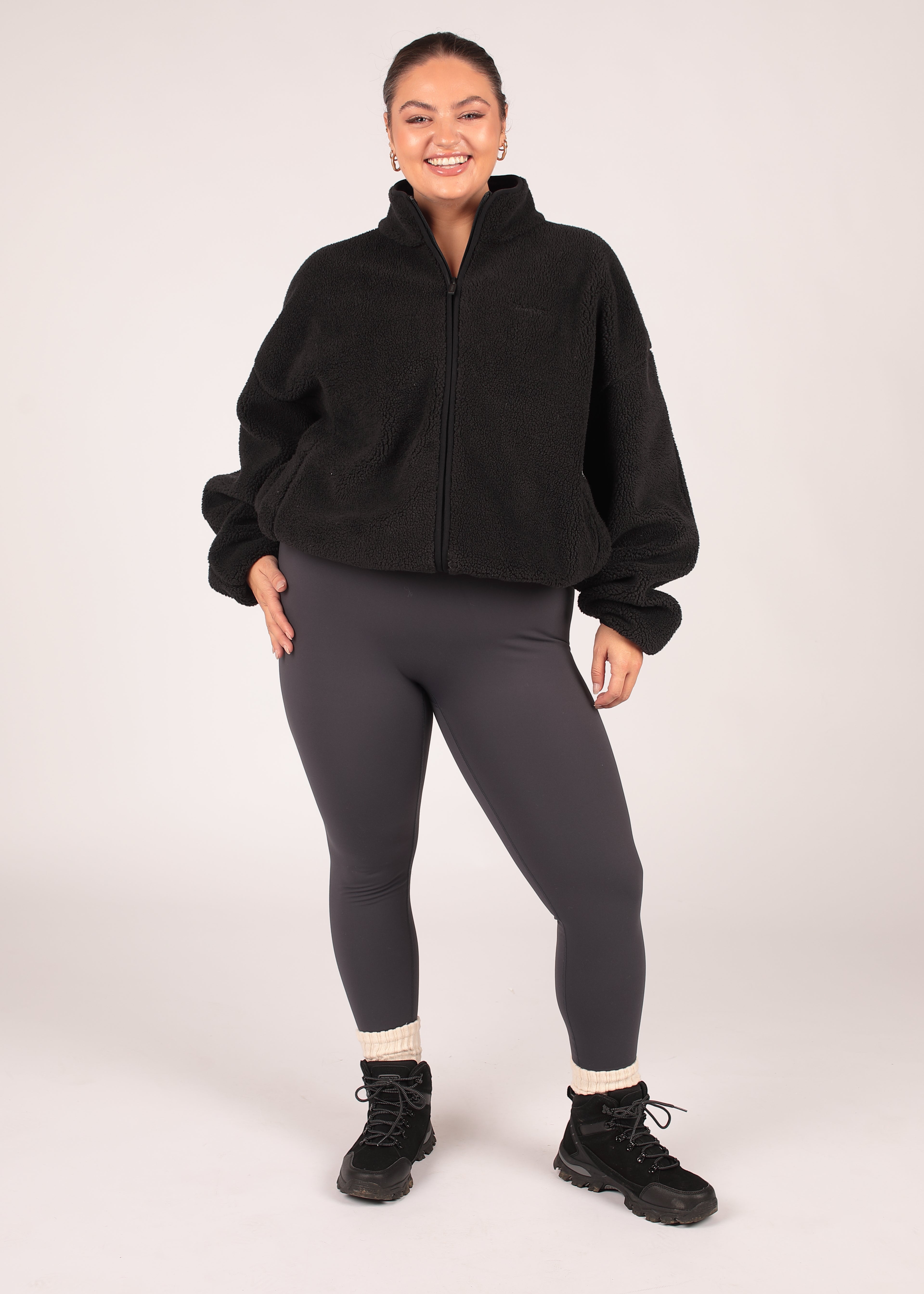 Soft Charcoal Zip Up Borg Fleece