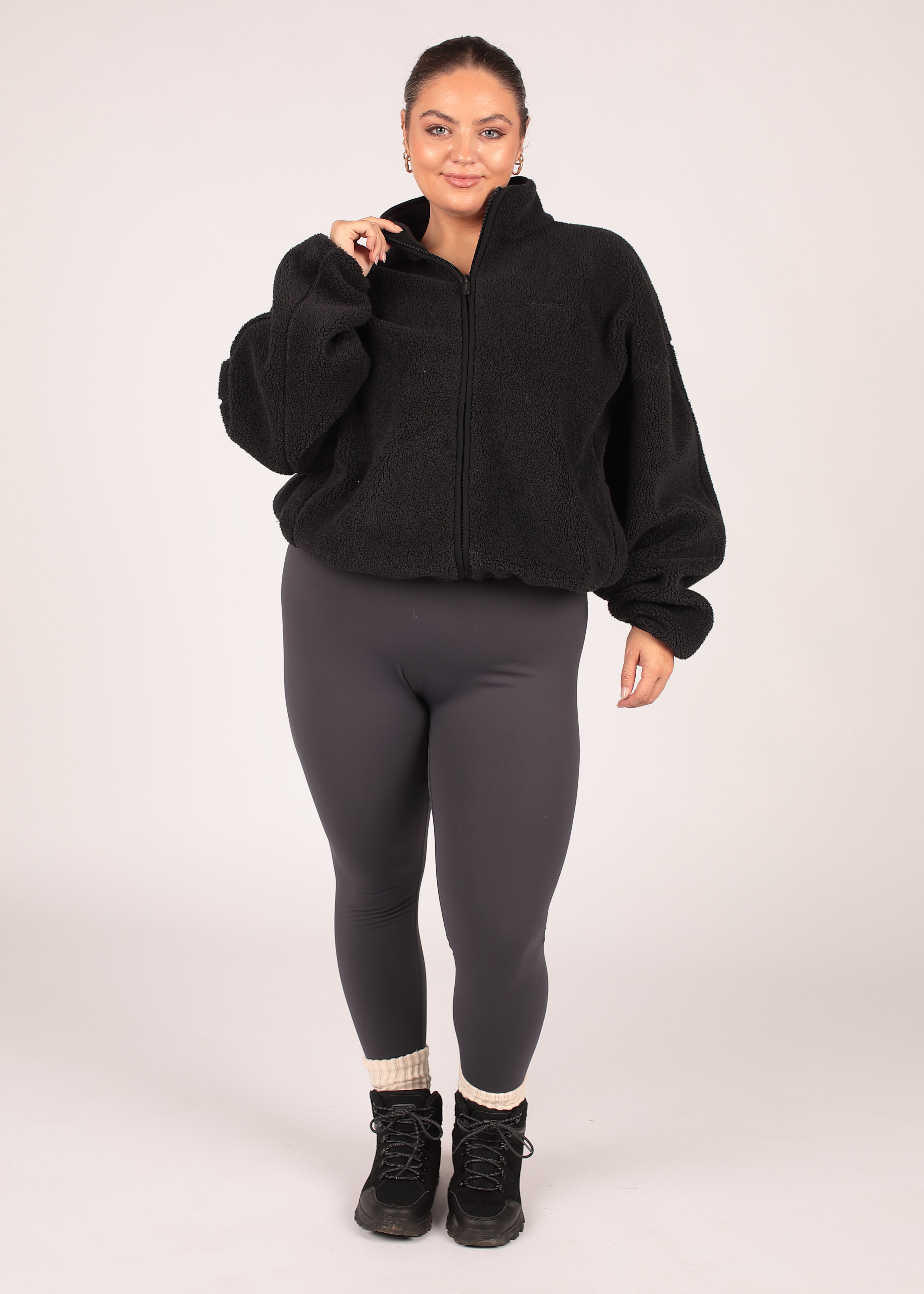 Soft Charcoal Zip Up Borg Fleece