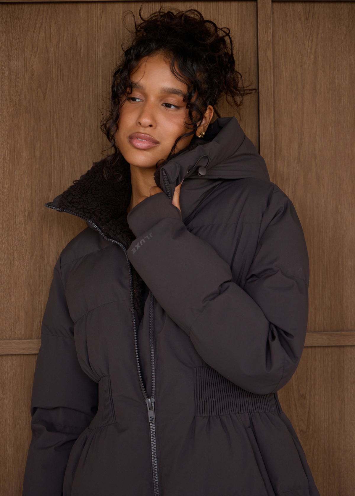 Contour Longline Coffee Puffer Coat